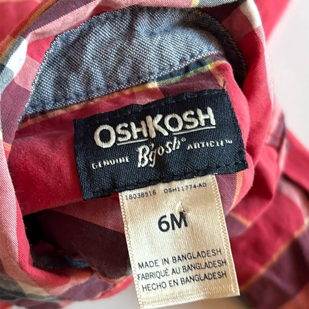 Oshkosh Boys 6M Button Down red Shirt Snap bottom Oshkosh 6 month bodysuit